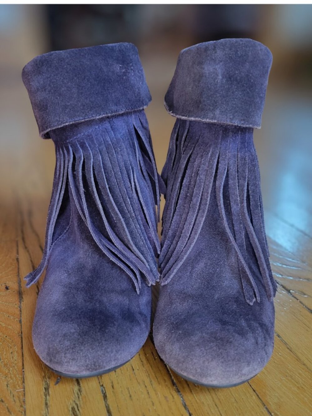 Tamaris Vintage Purple Suede 2-in-1 Fringe Ankle Boots Size EURO 37 / US 6.5